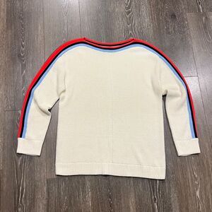 T by TALBOTS Cream Long-Sleeved Tipped Striped Sweater Size Large